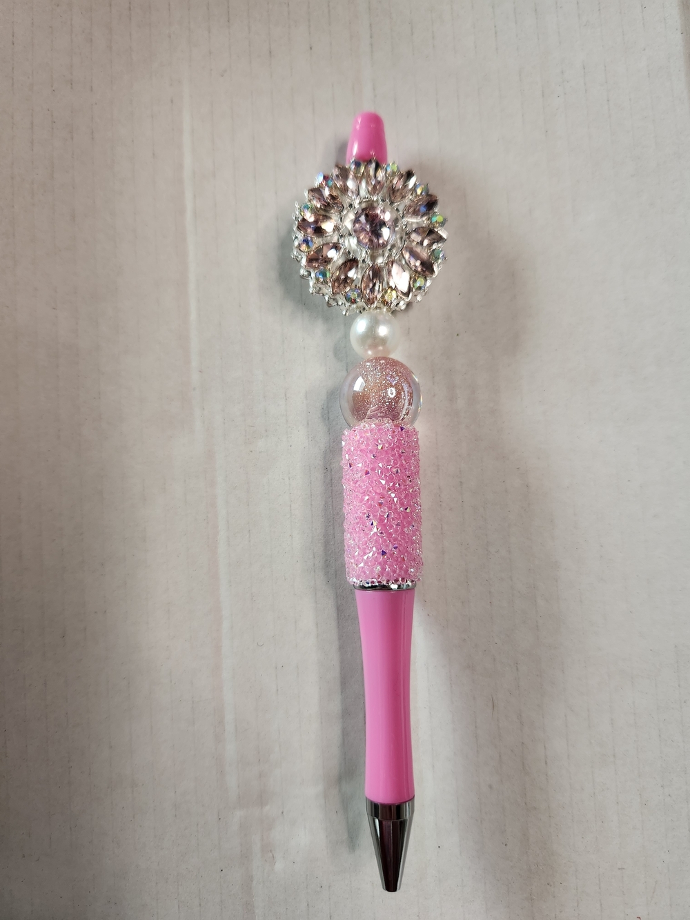Pink Crystal Flower Pen with Beaded Handle